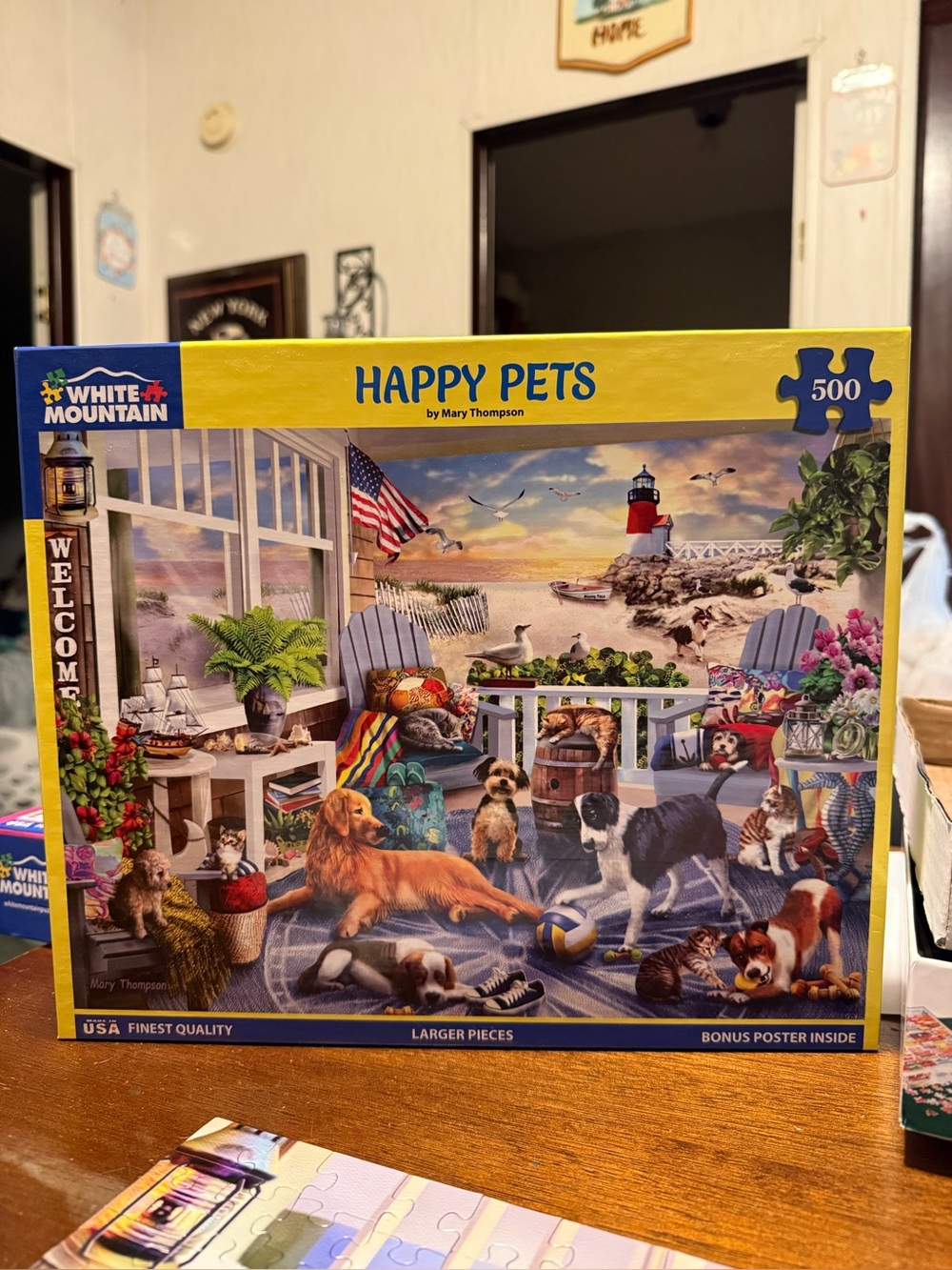 White Mountain Happy Pets Jigsaw Puzzle - Yellow Blue Multicolor Artwork